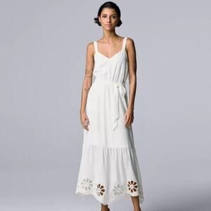 Simply Vera Vera Wang White Cut-out Embroidered Ruffle Hem Midi Dress Size L
